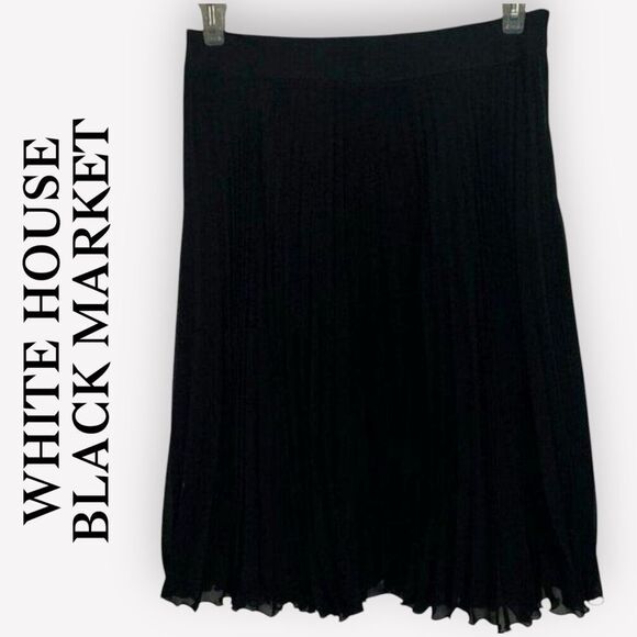 WHITE HOUSE BLACK MARKET Black Accordion Pleated Lined Skirt NWT $88 Size 8 - Picture 1 of 7